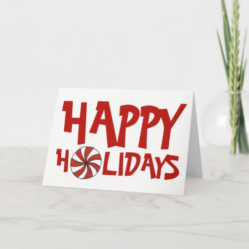 Happy Holidays Christmas Red Peppermint Candy Cane Holiday Card