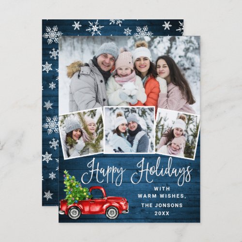 Happy Holidays Christmas Red Truck 4 Photo Card