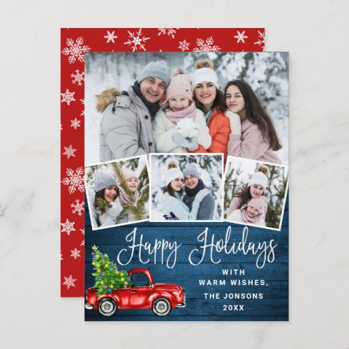 Happy Holidays Christmas Red Truck 4 Photo Card