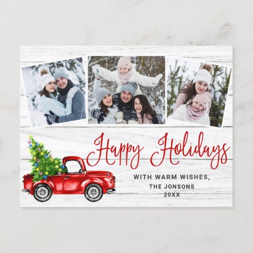 Happy Holidays Christmas Red Truck Rustic PHOTO  Holiday Postcard