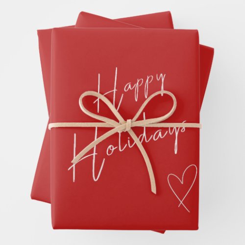 Happy Holidays Christmas Red Wrapping Paper Sheets