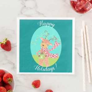 Happy Holidays - Christmas reindeer paper napkins