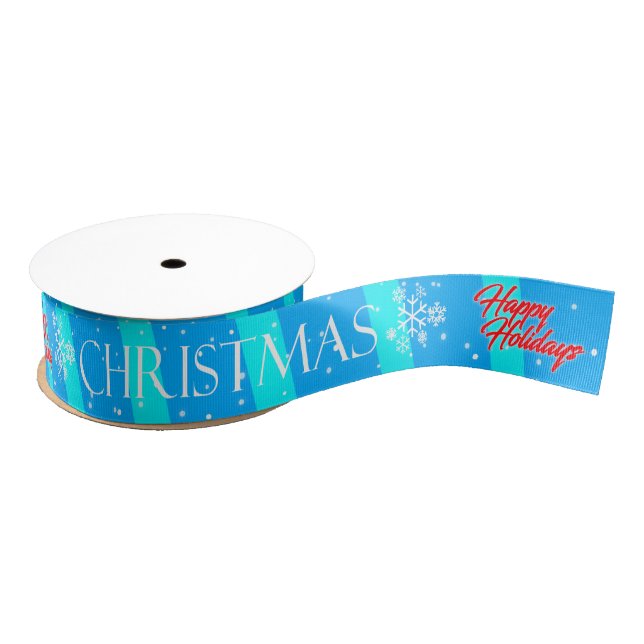 Happy Holidays / Christmas Ribbon - Blue (Spool)