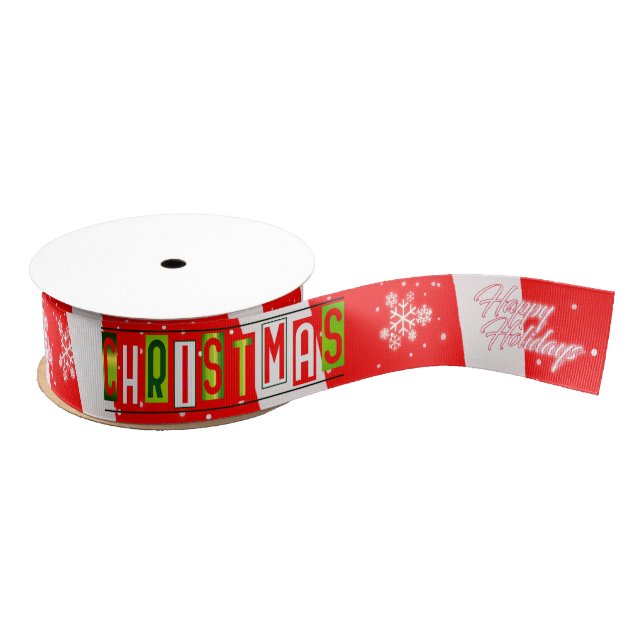 Happy Holidays / Christmas Ribbon - Red (Spool)