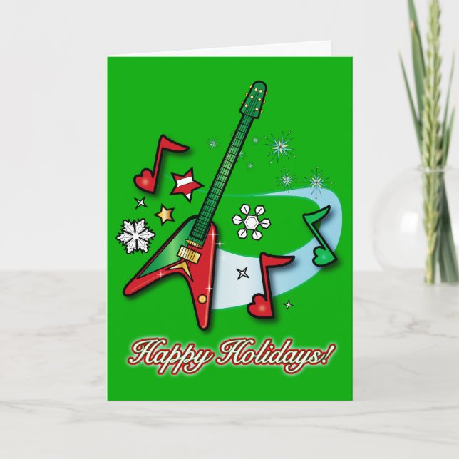 Happy Holidays Christmas Rock Guitar and Notes (Front)