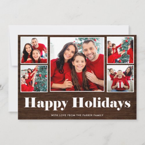 Happy Holidays  Christmas Rustic Photo Grid Holiday Card