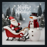 Happy Holidays Christmas Santa and Snowman  Poster<br><div class="desc">Merry Christmas Santa and Snowman</div>