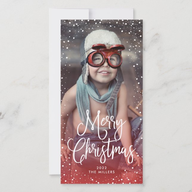 Happy Holidays Christmas Snow Photo RED Holiday Card (Front)