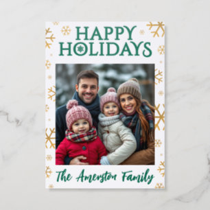 Happy Holidays Christmas Snowflakes Family Photo Letterpress Photo Cards