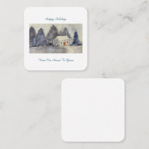 Happy Holidays Christmas Snowy Cottage house