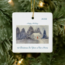 Happy Holidays Christmas Snowy Cottage new home