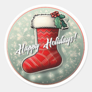 Happy Holidays Christmas Stocking ID1082 Classic Round Sticker