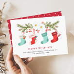 Happy Holidays Christmas Stockings 4 Family Names Holiday Card<br><div class="desc">Sending your greetings of the season with this "Happy Holidays Christmas Stockings and Family Names Card". (1) For further customization, please click the "customize further" link and use our design tool to modify this template. (2) If you prefer Thicker papers / Matte Finish, you may consider to choose the Matte...</div>