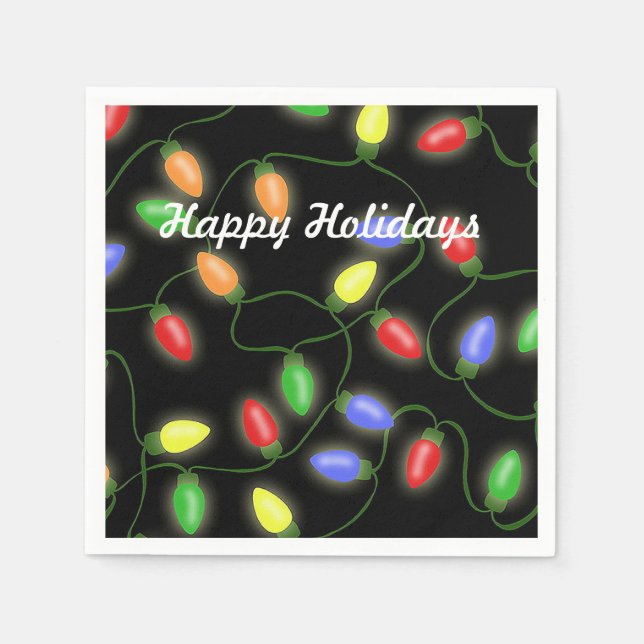 Happy Holidays Christmas String Lights Napkins (Front)