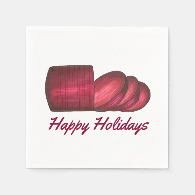 Happy Holidays Christmas Thanksgiving Cranberry Paper Napkins (Front)