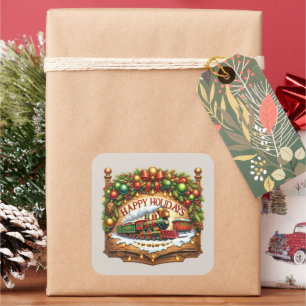 Happy Holidays Christmas train  Square Sticker