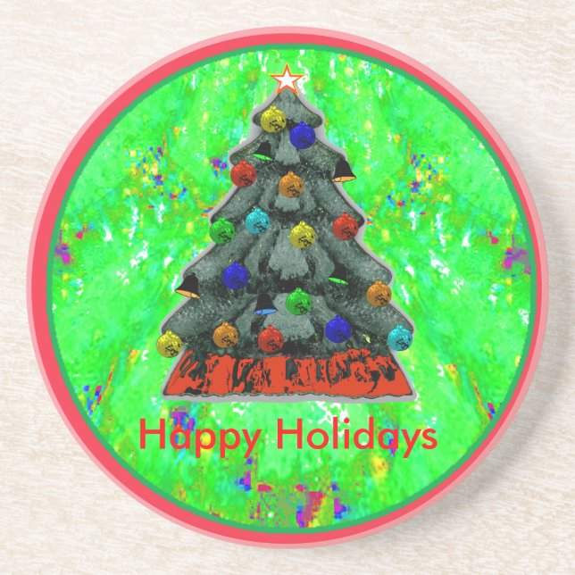 Happy Holidays Christmas Tree Coaster (Front)