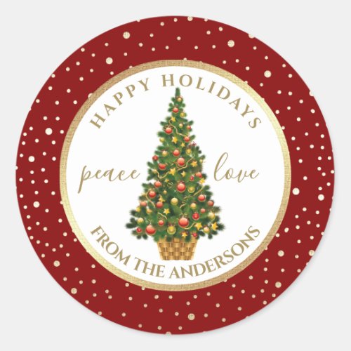 Happy Holidays Christmas Tree Custom Classic Round Sticker