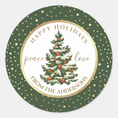Happy Holidays Christmas Tree Custom Classic Round Sticker