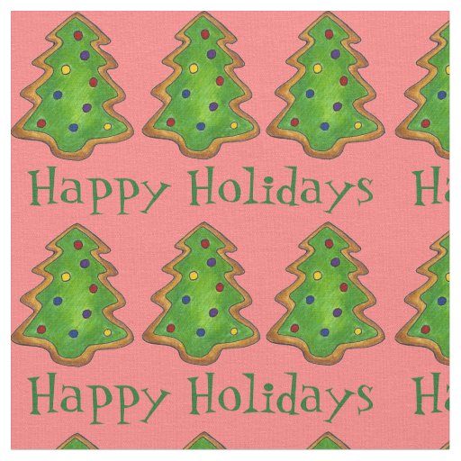 Happy Holidays Christmas Tree Holiday Cookies Fabric