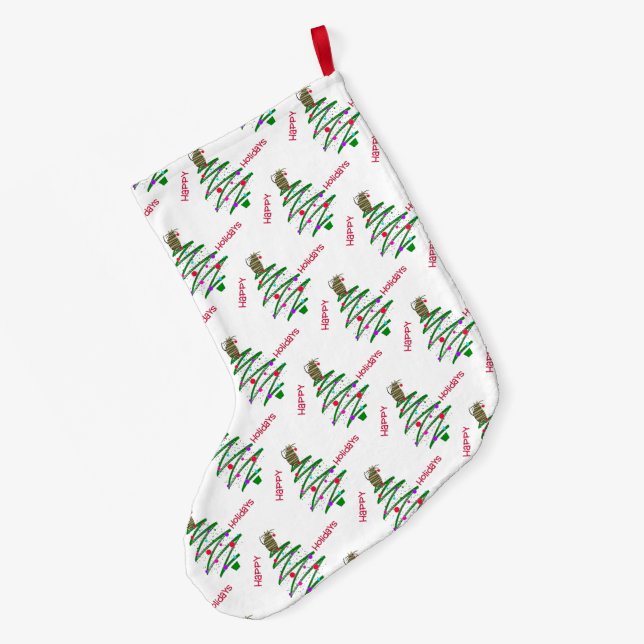 Happy Holidays Christmas Tree Large Christmas Stocking (Back (Hanging))