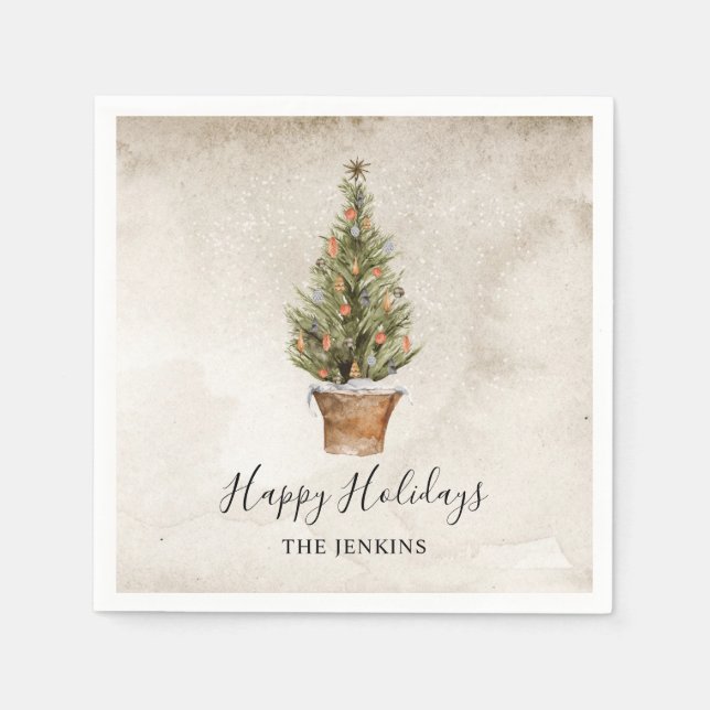 Happy Holidays Christmas Tree Napkins (Front)