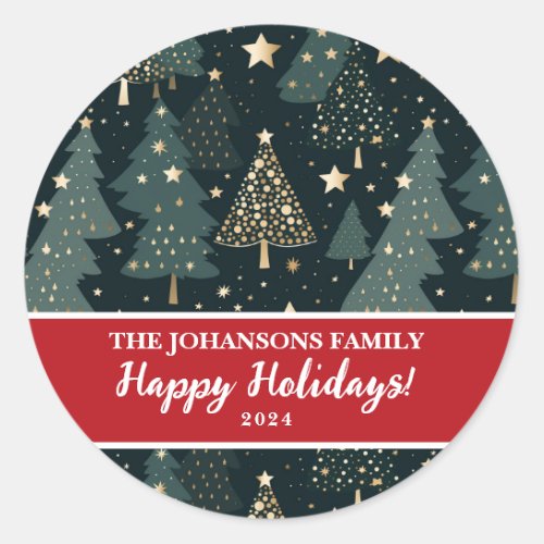 Happy Holidays Christmas Tree Patters Label