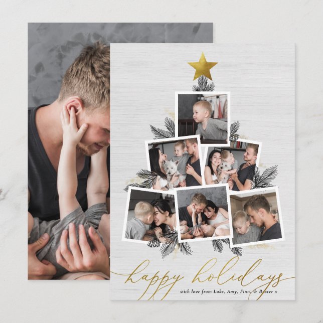 Happy Holidays | Christmas Tree Photo Collage Holi Holiday Card (Front/Back)