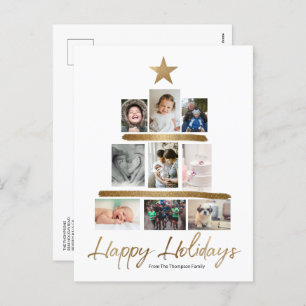 Happy Holidays Christmas Tree Photo stack Gold Holiday Postcard