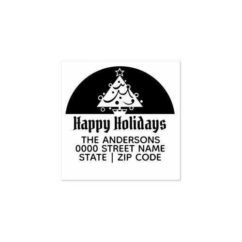 Happy holidays Christmas tree return address Rubber Stamp
