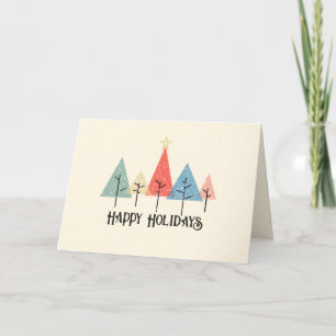 happy holidays christmas tree simple rainbow star letterpress thank you card