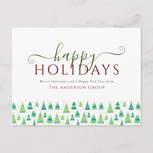 Happy Holidays Christmas Trees Corporate Holiday Postcard (Front)