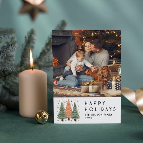 Happy Holidays Christmas Trees Simple Photo Holiday Card