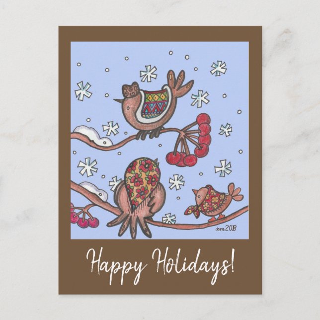 Happy Holidays Christmas Ukrainian Folkart Birds Holiday Postcard (Front)