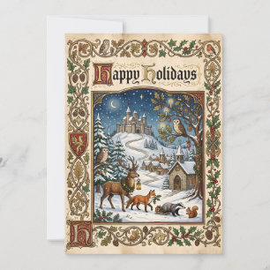 Happy Holidays Christmas Vintage Medieval Holiday Card