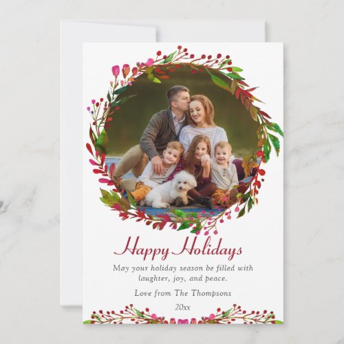 Happy Holidays Christmas Watercolor Floral Photo