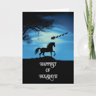 Happy Holidays Christmas with Horse Watching Santa Card