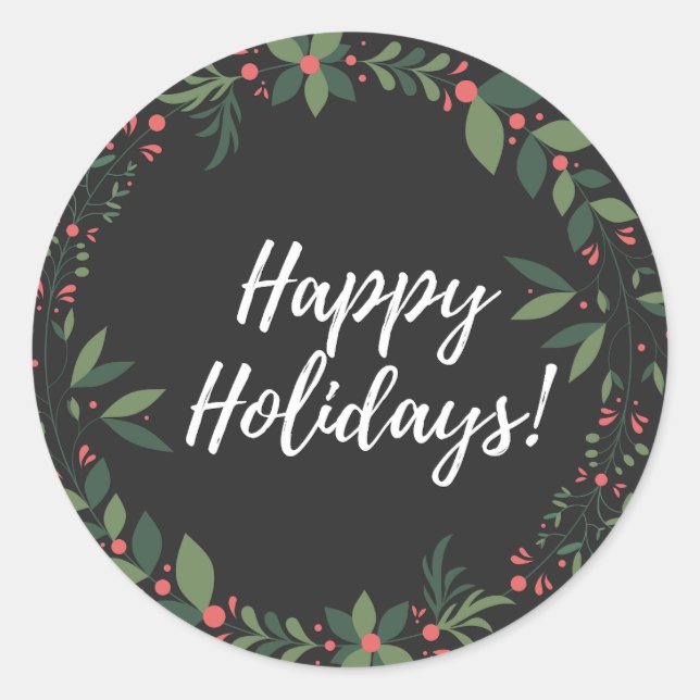 Happy Holidays Christmas Wreath Classic Round Sticker (Front)