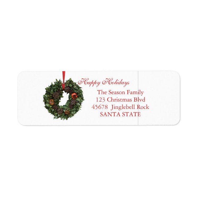 Happy Holidays Christmas wreath Holiday Label (Front)