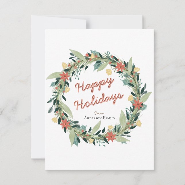 Happy Holidays Christmas Wreath Note Card (Front)