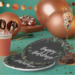 Happy Holidays Christmas Wreath Paper Plates