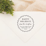 Happy Holidays Christmas Wreath Script Family Name Self-inking Stamp<br><div class="desc">Custom self-inking stamps for Christmas and holiday mail. This festive design features a hand-drawn botanical wreath framing "Happy Holidays" or the greeting of your choice. Below, your family name is written in chic script calligraphy. Your return address or contact details are underneath in simple sans serif capitals. All of the...</div>