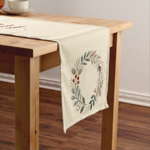 Happy Holidays Christmas Wreath Table Runner