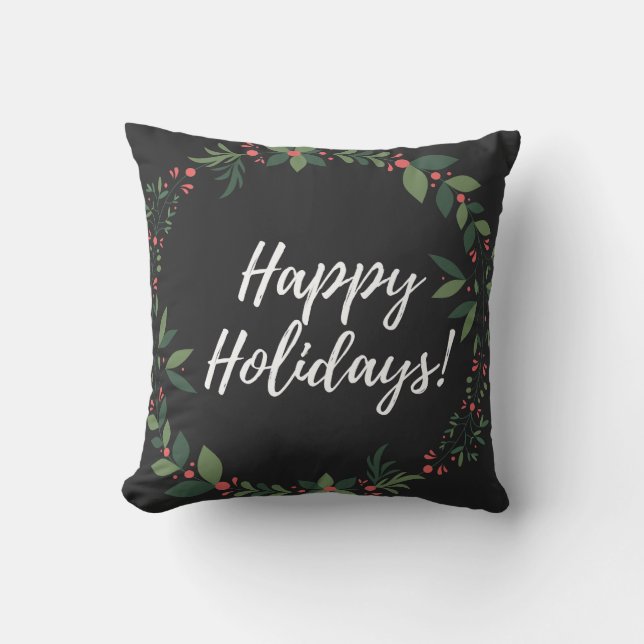 Happy Holidays Christmas Wreath  Throw Pillow (Front)