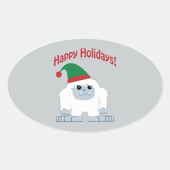Happy Holidays! Christmas Yeti Oval Sticker (Front)