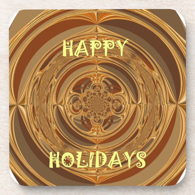Happy Holidays Circle Art Print/Design Beverage Coaster (Front)