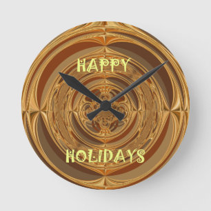 Happy Holidays Circle Art Print/Design Round Clock