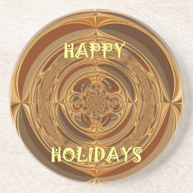 Happy Holidays Circle Art Print/Design Sandstone Coaster (Front)