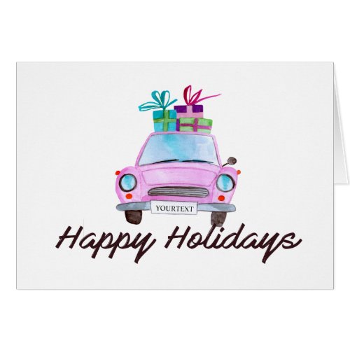 Happy Holidays Classic Car Watercolor