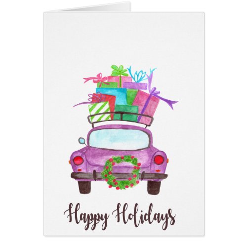 Happy Holidays Classic Car Watercolor